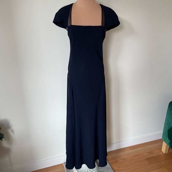 Jackie Rogers Dresses & Skirts - Jackie Rogers Vintage 1990s Navy Blue Sheer Panel Multi Slit Silk Gown EUC Sz 8